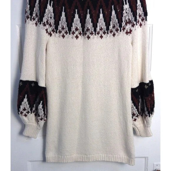 Free People Sweater Dress Wn XS Cream Cotton Wool Mohair Scotland Fair Isle Cozy - Picture 6 of 8